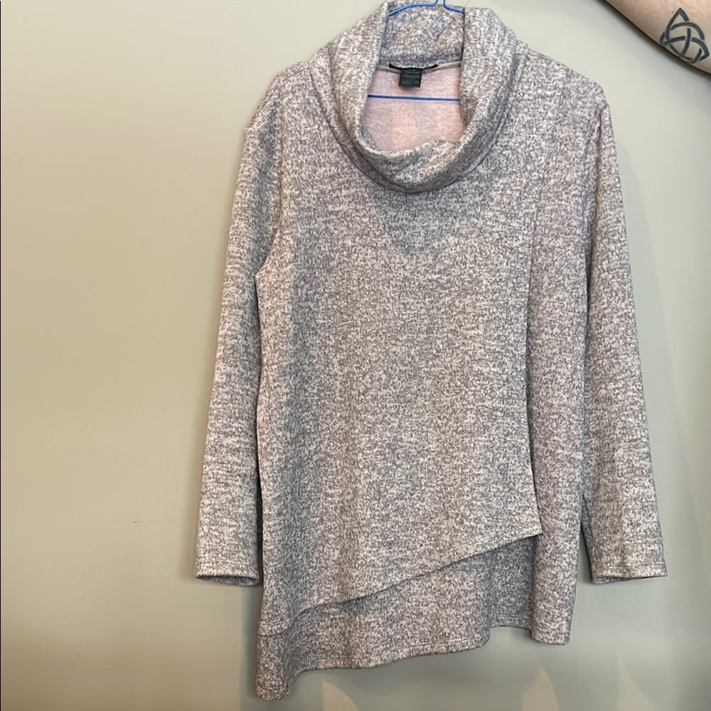 Pink and Gray Cowl Neck Sweater with Asymmetrical Hemline